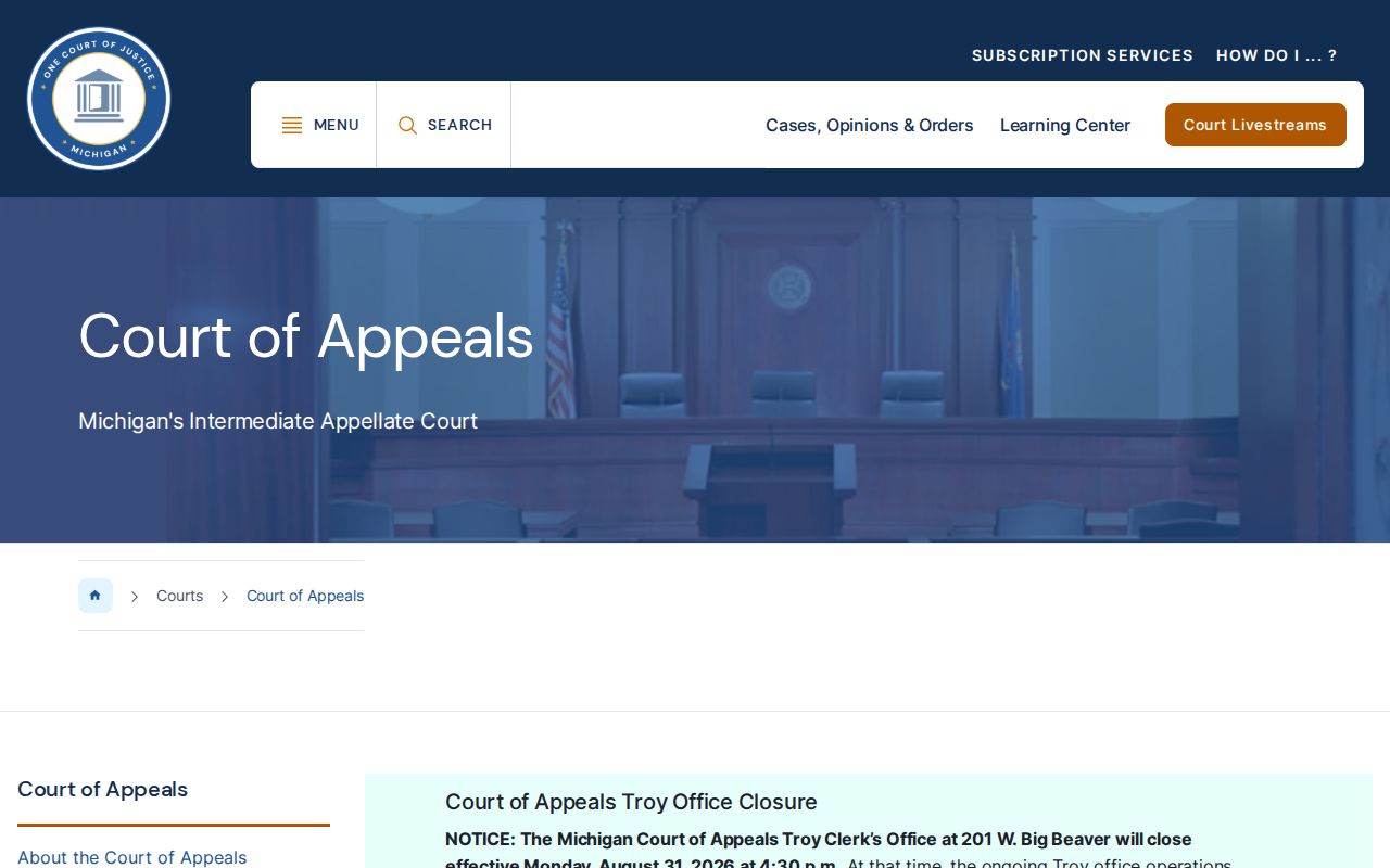 Genesee County civil docket appeal record at the Michigan Court of Appeals