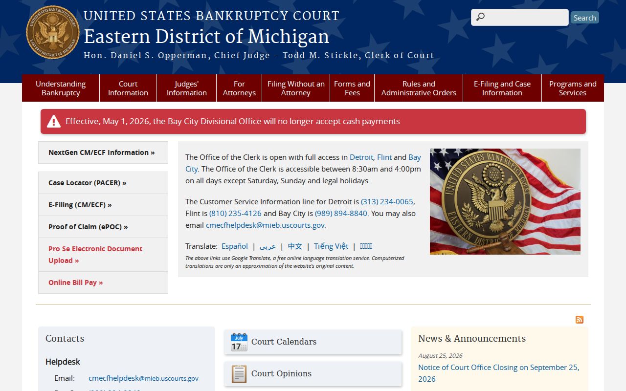 Genesee County civil docket distinction for Eastern District bankruptcy court records