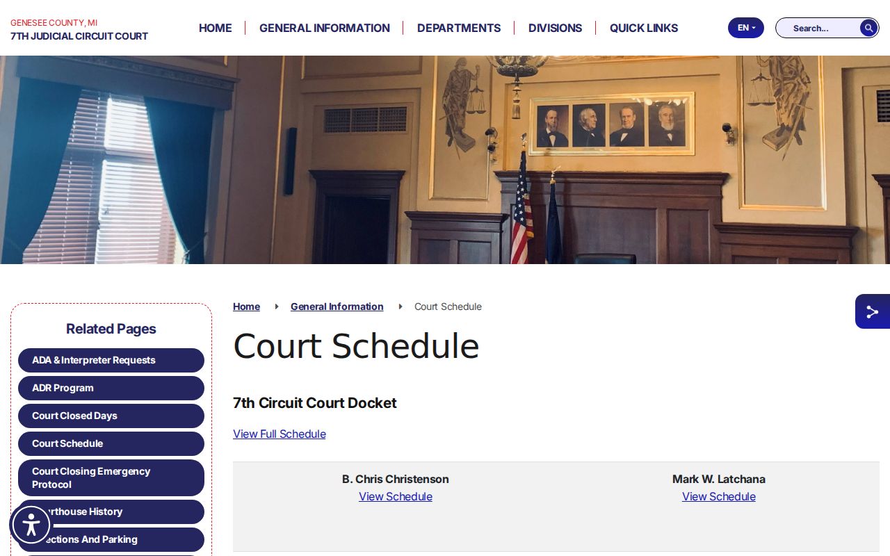 Genesee County court dates on the 7th Judicial Circuit Court schedule page