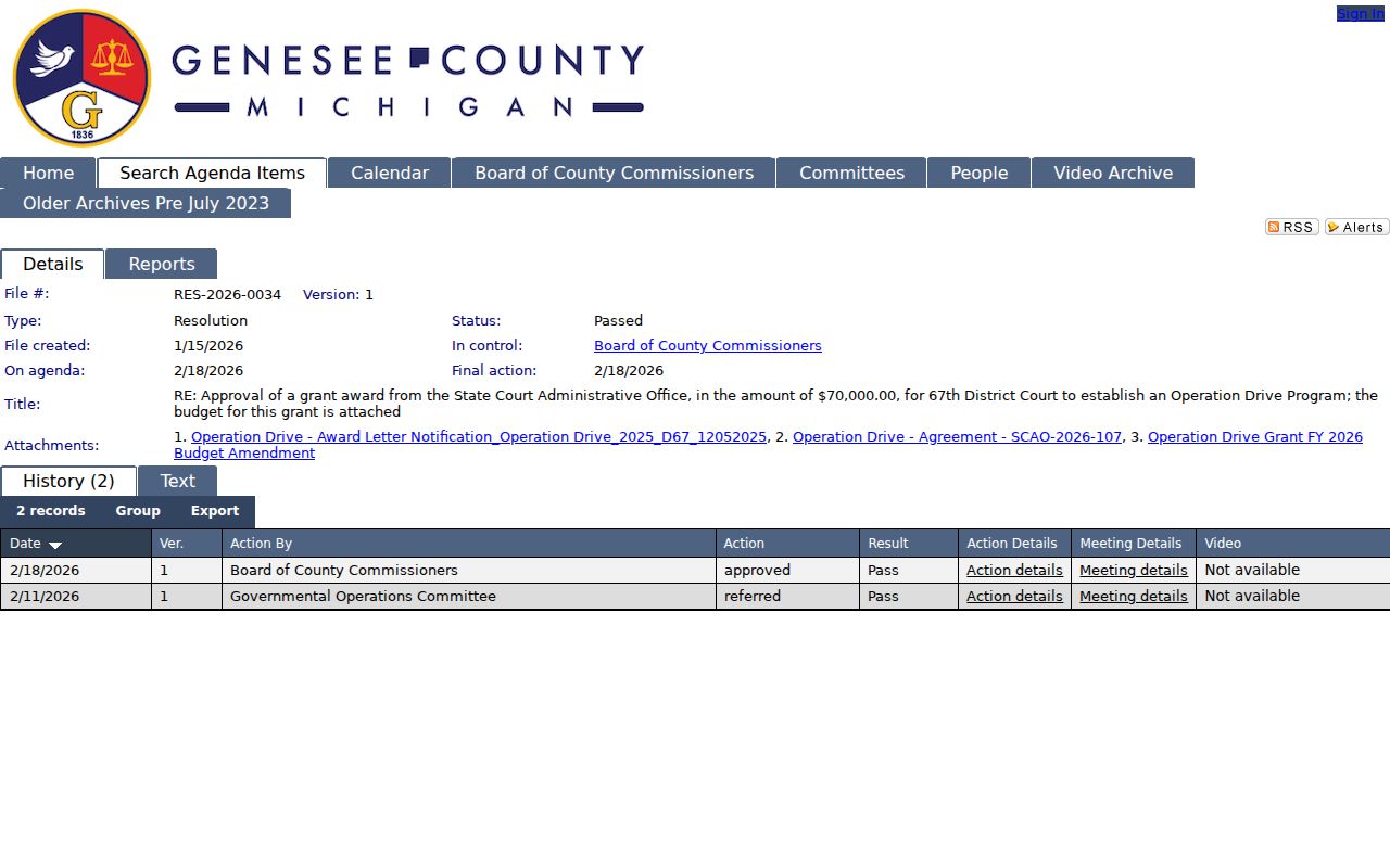 Fenton court docket research source for the Genesee Operation Drive grant