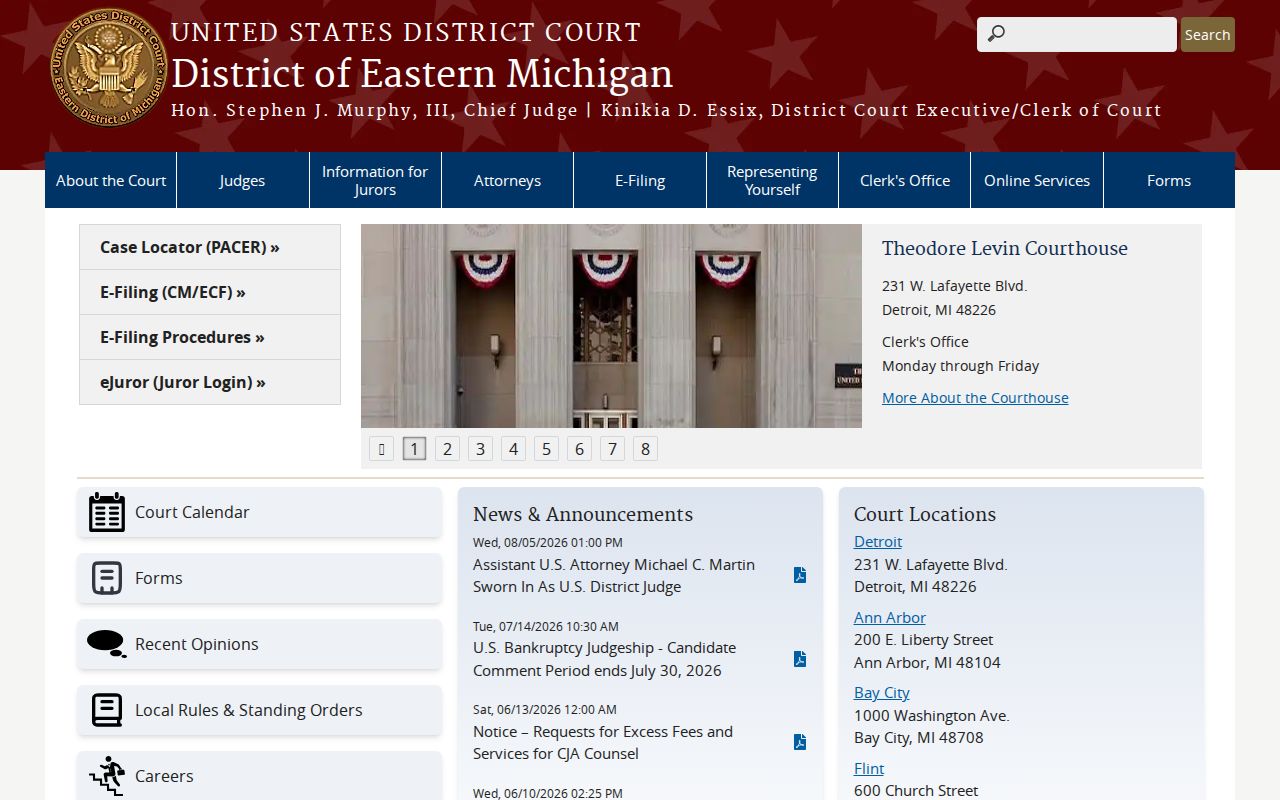 Flint court docket research source for the Eastern District of Michigan location