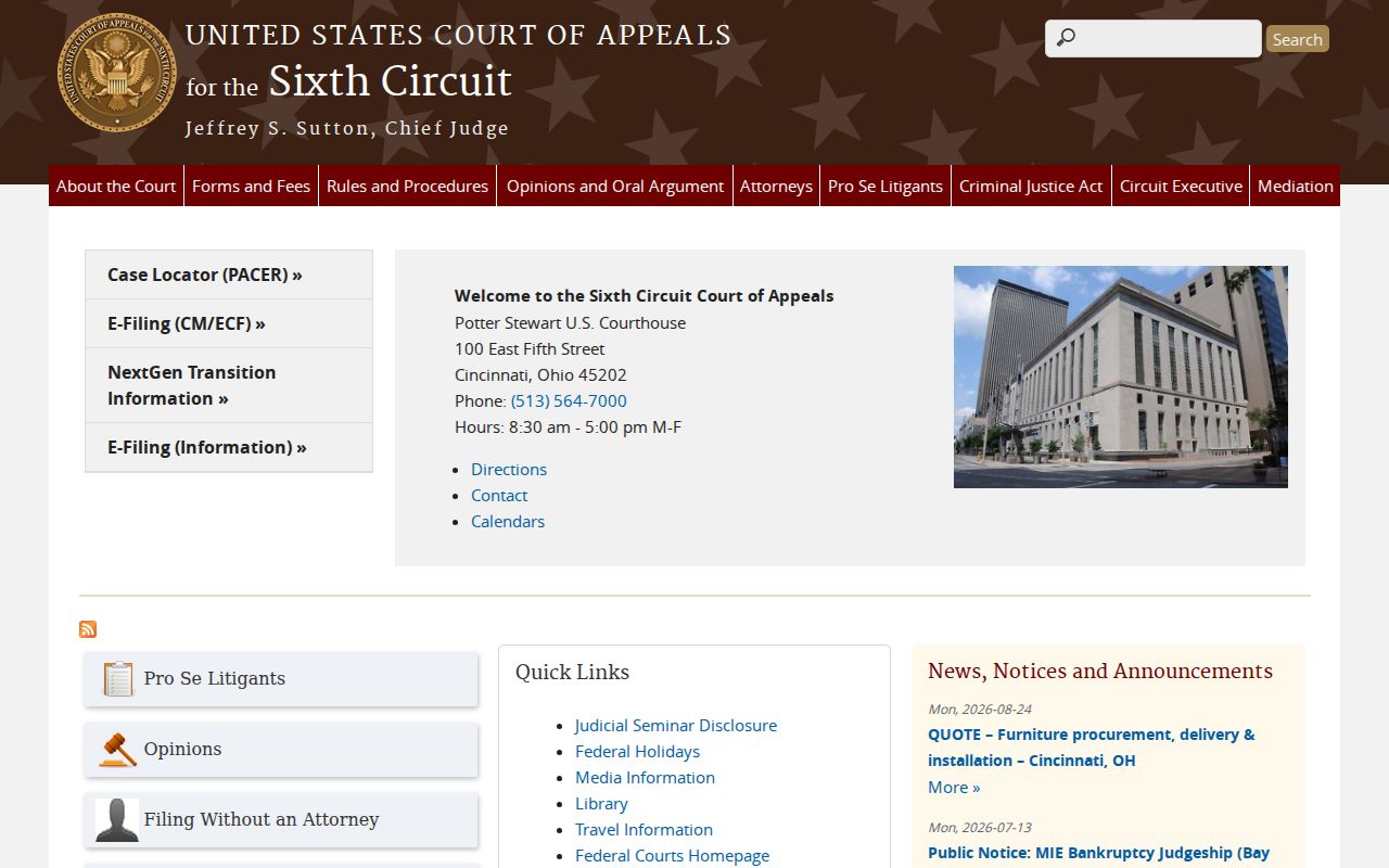 Grand Blanc court docket research source for the Sixth Circuit Court of Appeals