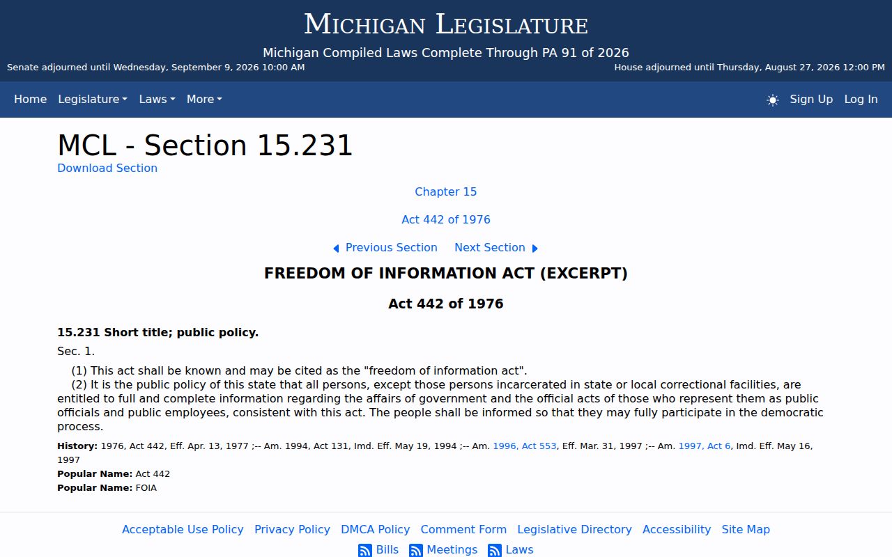 Grand Blanc court record access source for the Michigan Freedom of Information Act