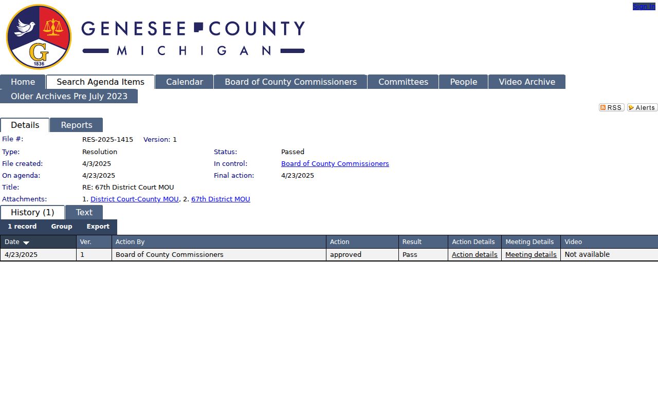 Genesee County court docket record about district court consolidation