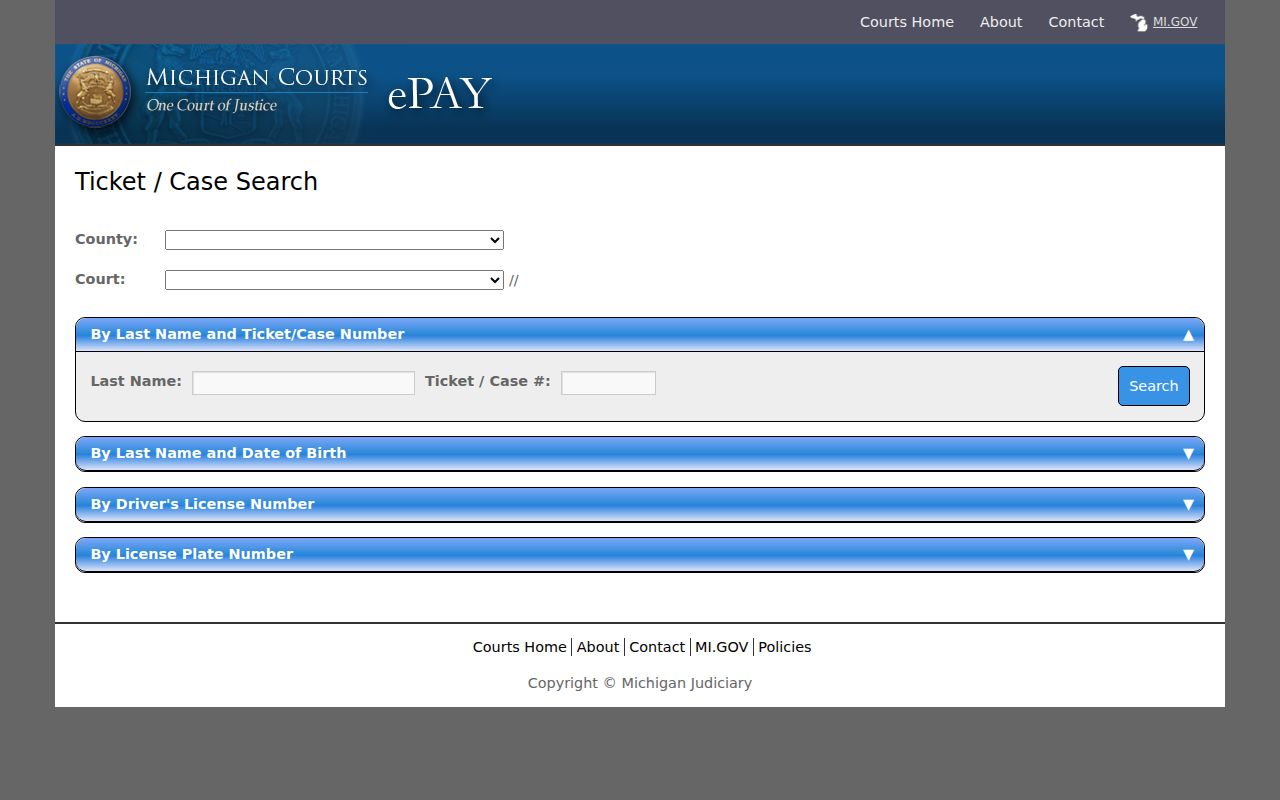 Genesee County traffic tickets in the Michigan ePAY ticket search